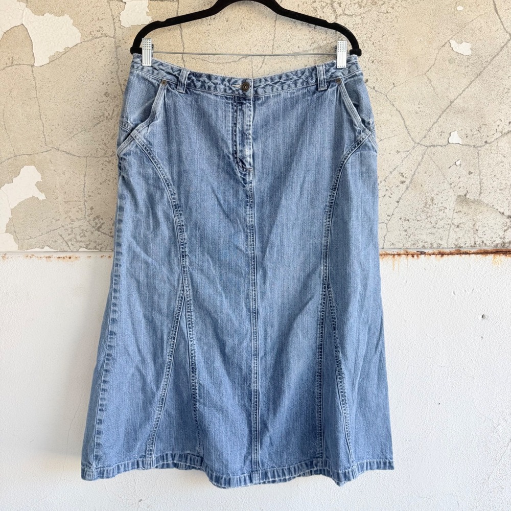 Denim Midi Skirt Y2K Jean Skirt Panel A Line Christopher Banks Western Women 14